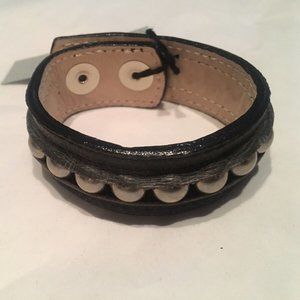 Leatherock Black Leather & Pearl Bracelet